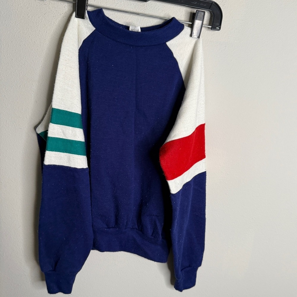 Vintage Rob‎ Roy Kids 12 Navy Color Block Raglan Crew Sweatshirt Retro Casual
